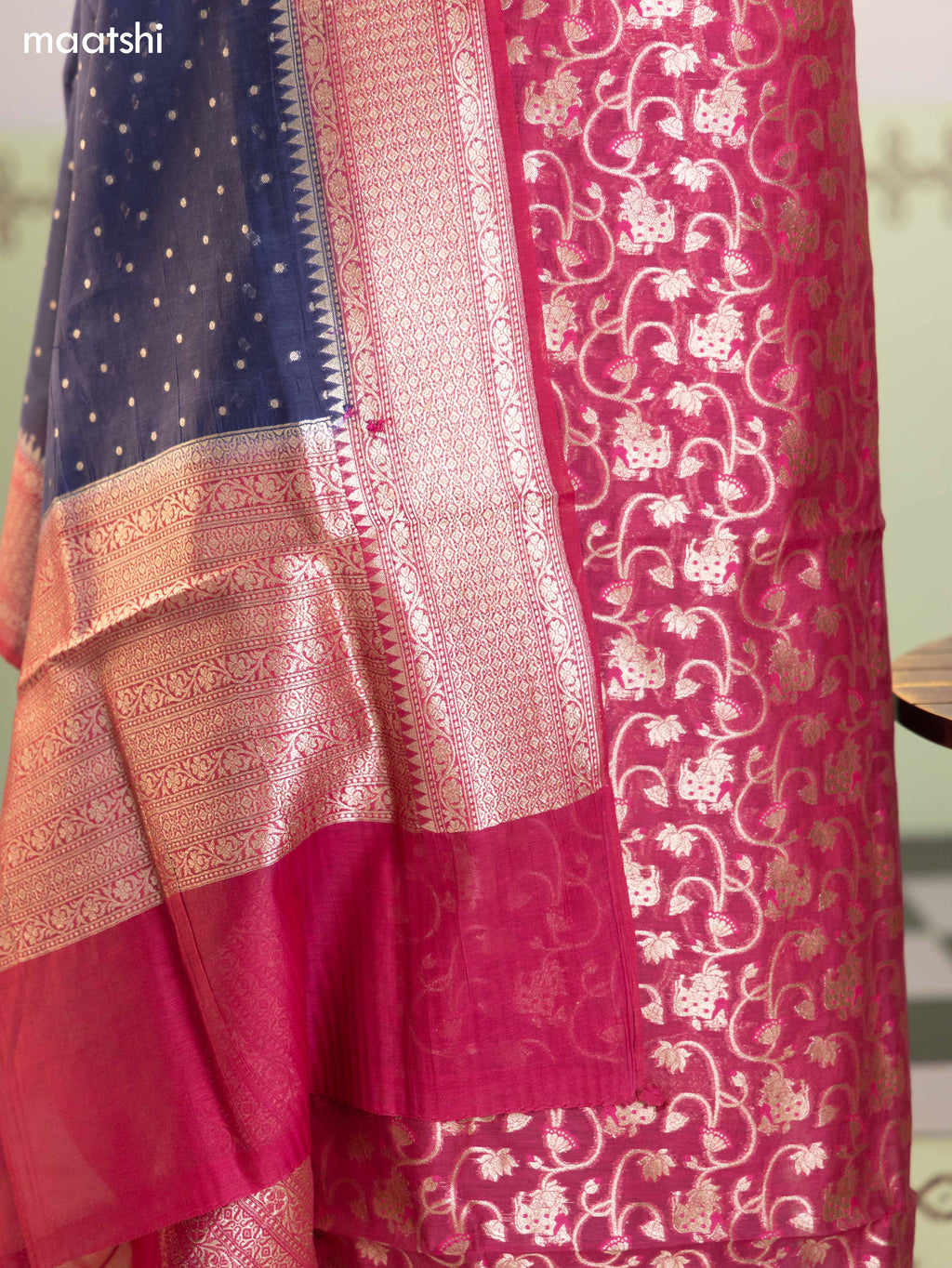 Magenta Pink and Blue Chanderi Dress Material With Pichwai Design & Zari Weaves and Bottom & Banarasi Style Dupatta
