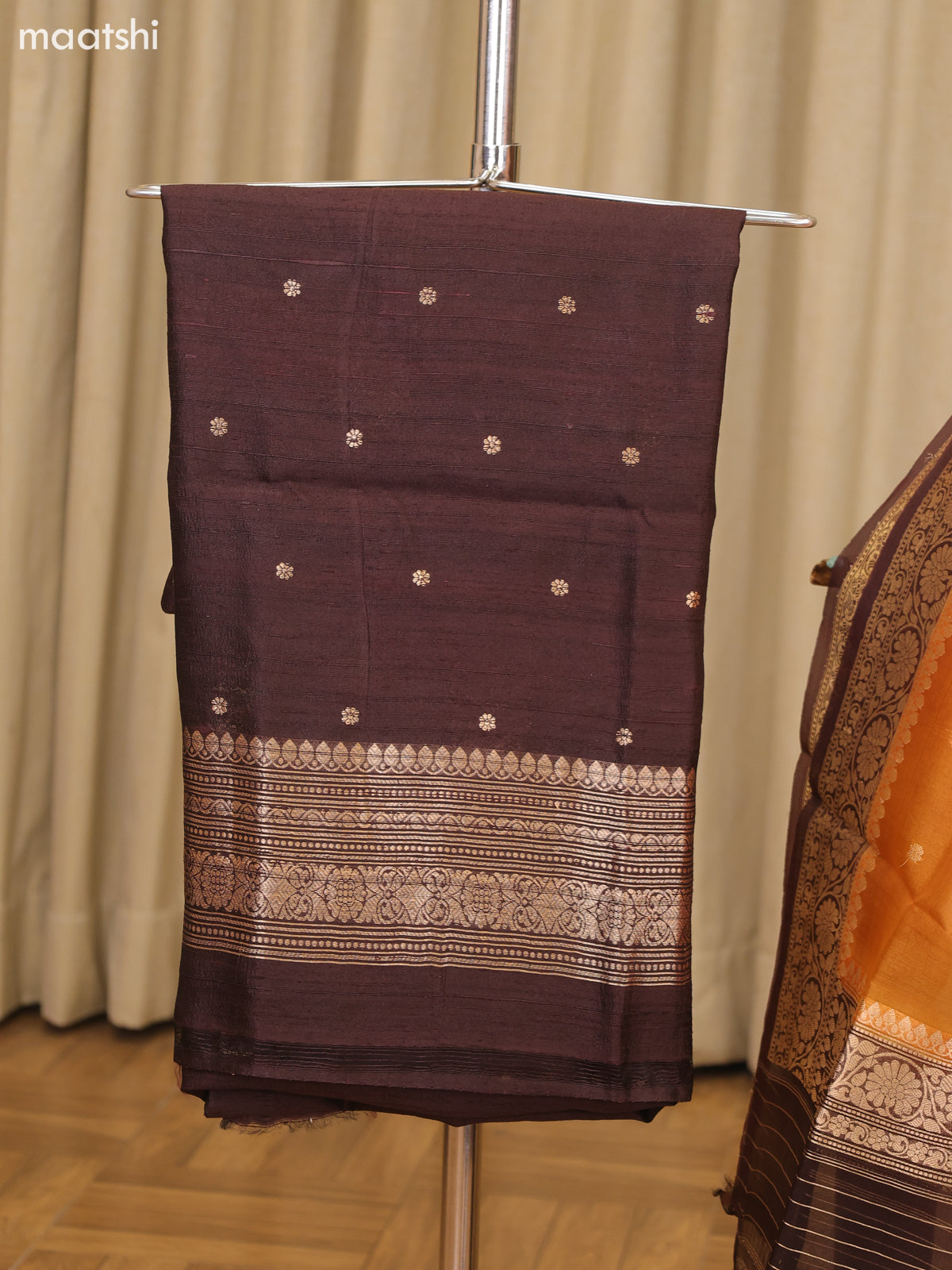 Coffee Brown and Rustic Orange Matka Tussar Dress Material With Woven Buttas and Bottom & Organza Dupatta