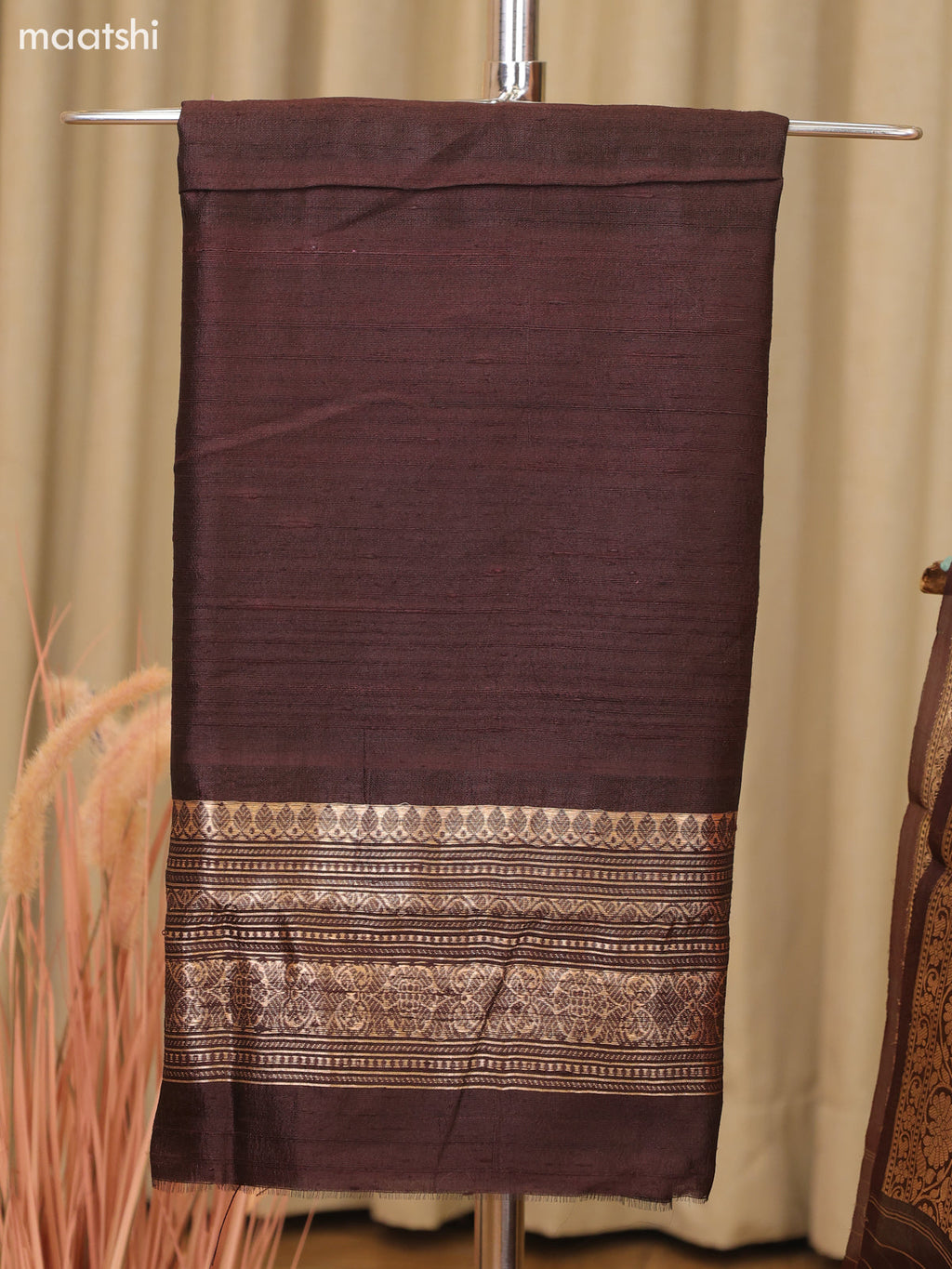 Coffee Brown and Rustic Orange Matka Tussar Dress Material With Woven Buttas and Bottom & Organza Dupatta