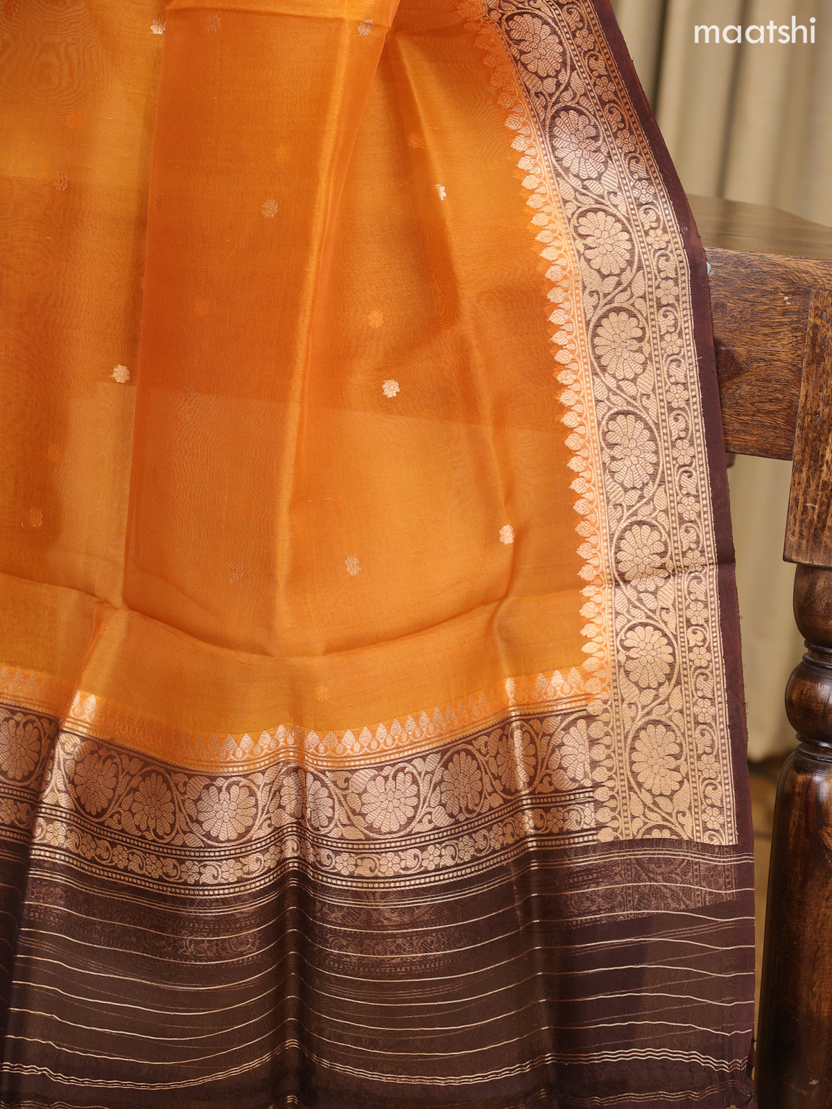 Coffee Brown and Rustic Orange Matka Tussar Dress Material With Woven Buttas and Bottom & Organza Dupatta