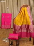 Rani Pink and Yellow Matka Tussar Dress Material With Woven Buttas and Bottom & Organza Dupatta