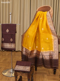 Coffee Brown and Yellow Matka Tussar Dress Material With Woven Buttas and Bottom & Organza Dupatta