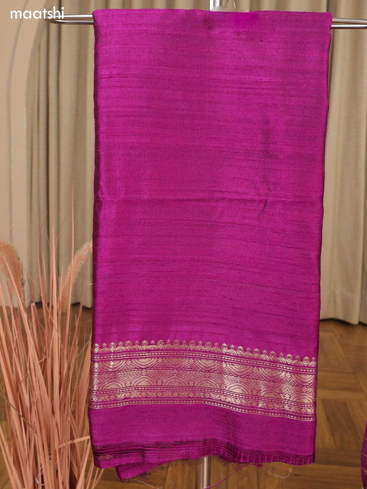 Purple and Green Matka Tussar Dress Material With Woven Buttas and Bottom & Organza Dupatta