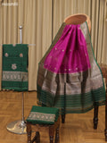 Green and Purple Matka Tussar Dress Material With Woven Buttas and Bottom & Organza Dupatta