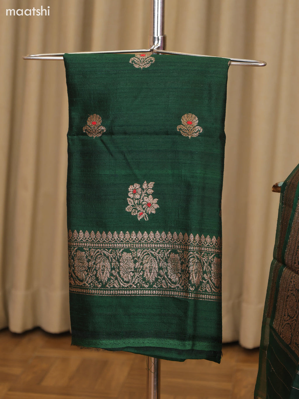 Green and Purple Matka Tussar Dress Material With Woven Buttas and Bottom & Organza Dupatta