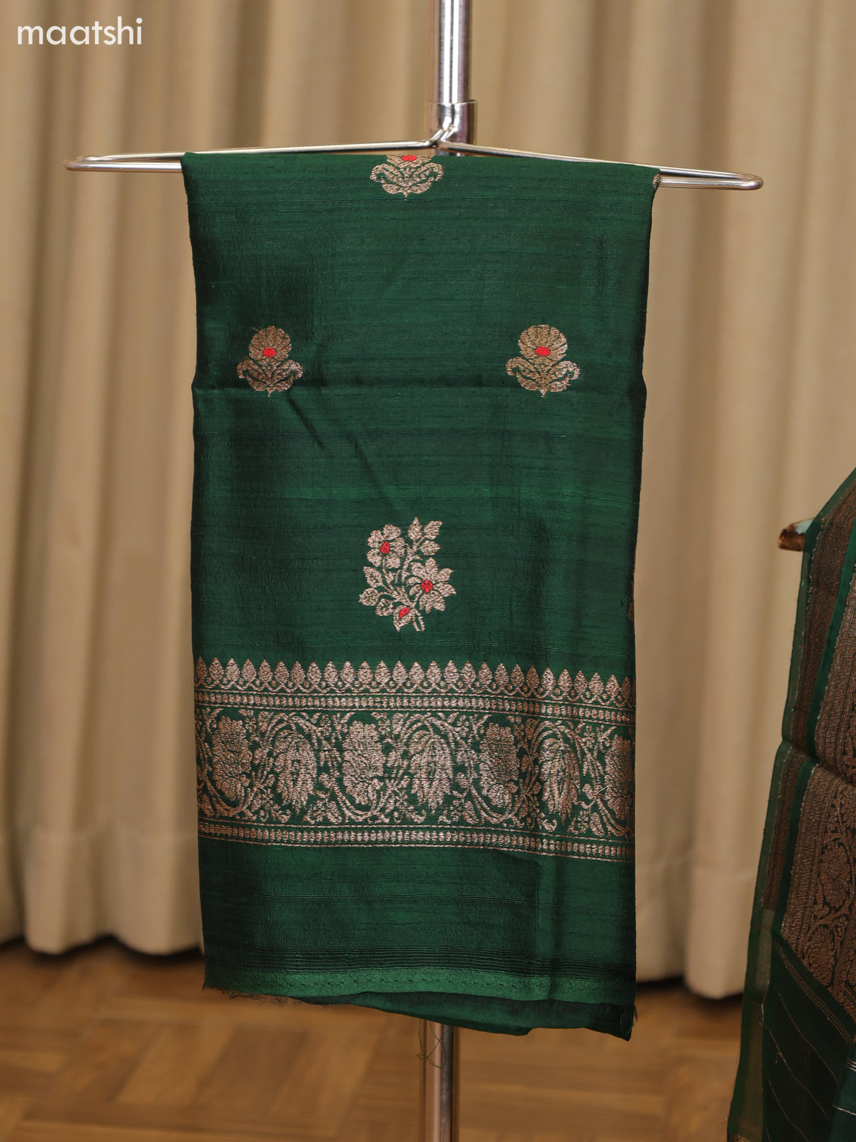 Green and Purple Matka Tussar Dress Material With Woven Buttas and Bottom & Organza Dupatta