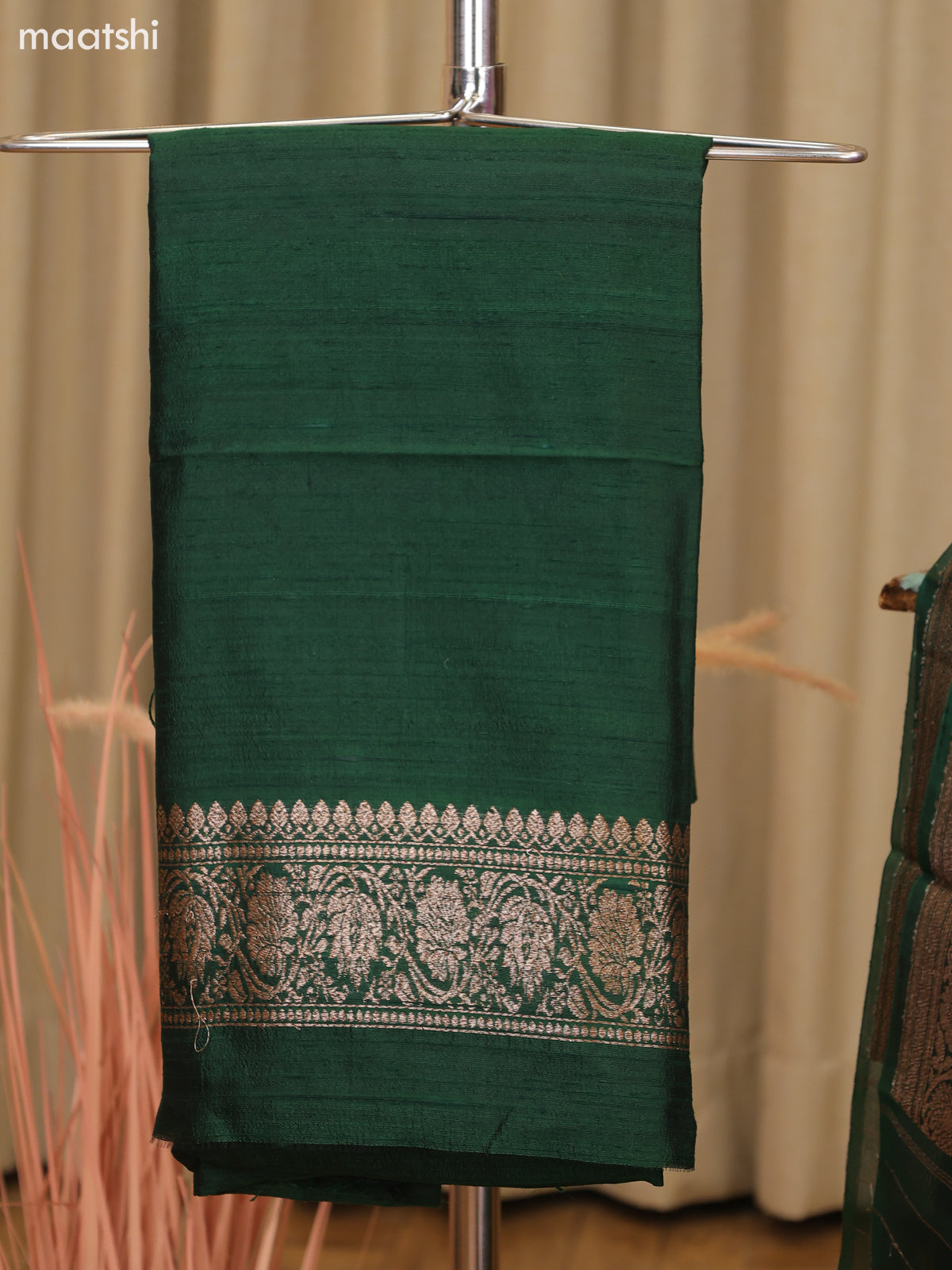 Green and Purple Matka Tussar Dress Material With Woven Buttas and Bottom & Organza Dupatta
