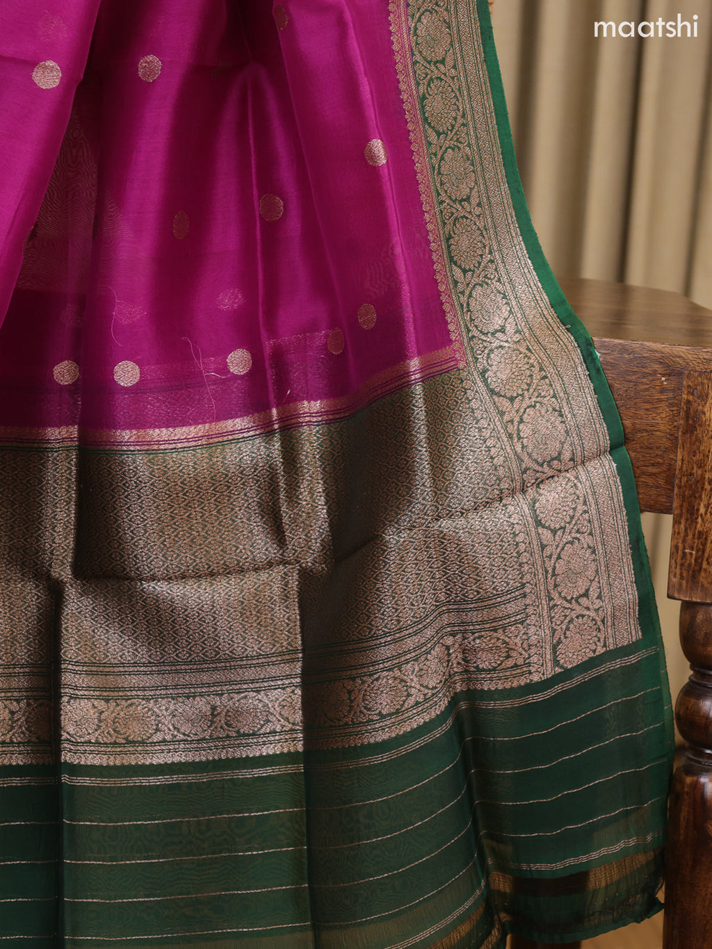 Green and Purple Matka Tussar Dress Material With Woven Buttas and Bottom & Organza Dupatta