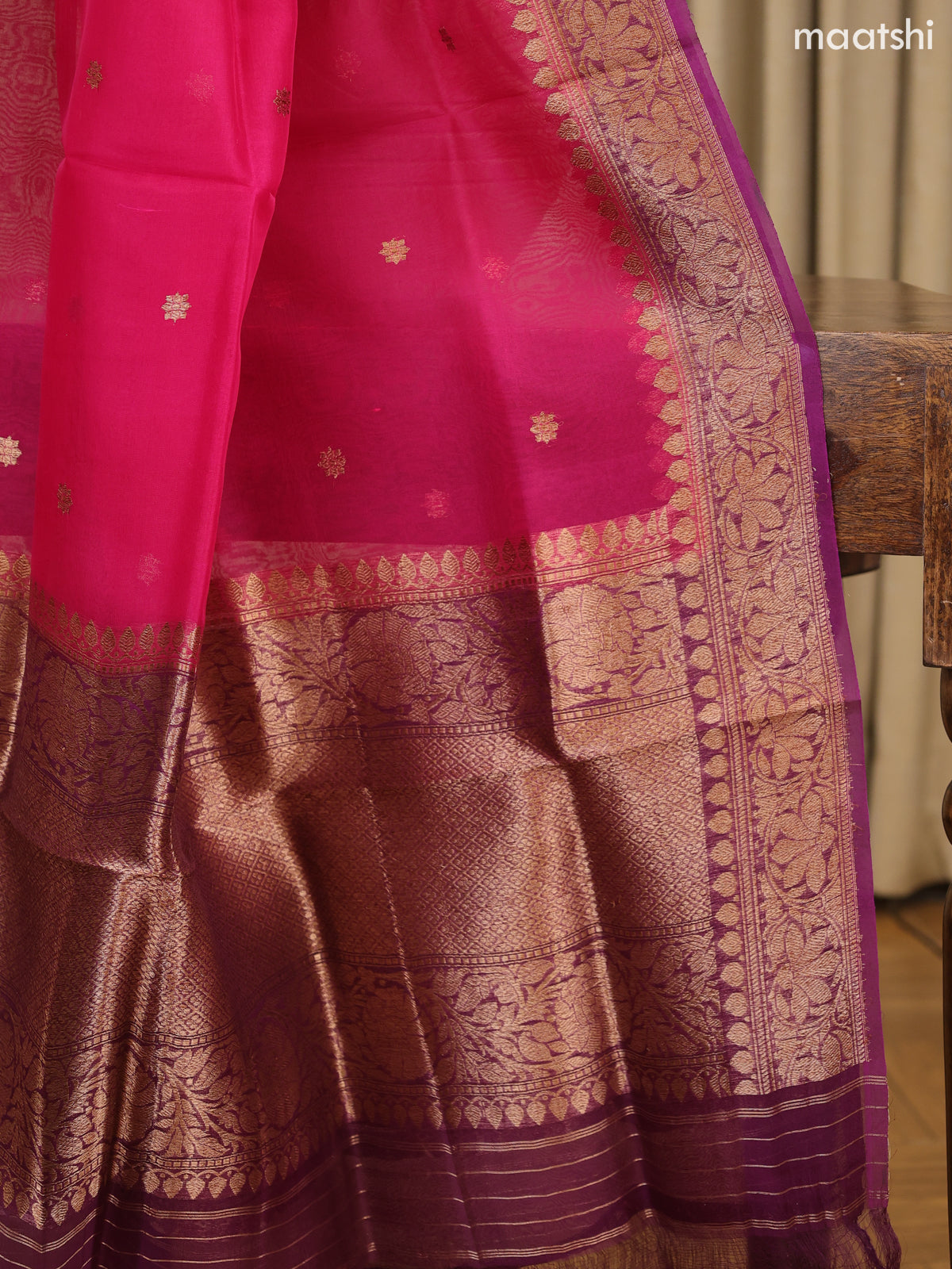 Dark Purple and Dark Pink Matka Tussar Dress Material With Woven Buttas and Bottom & Organza Dupatta
