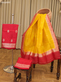 Ruby Red and Yellow Matka Tussar Dress Material With Woven Buttas and Bottom & Organza Dupatta