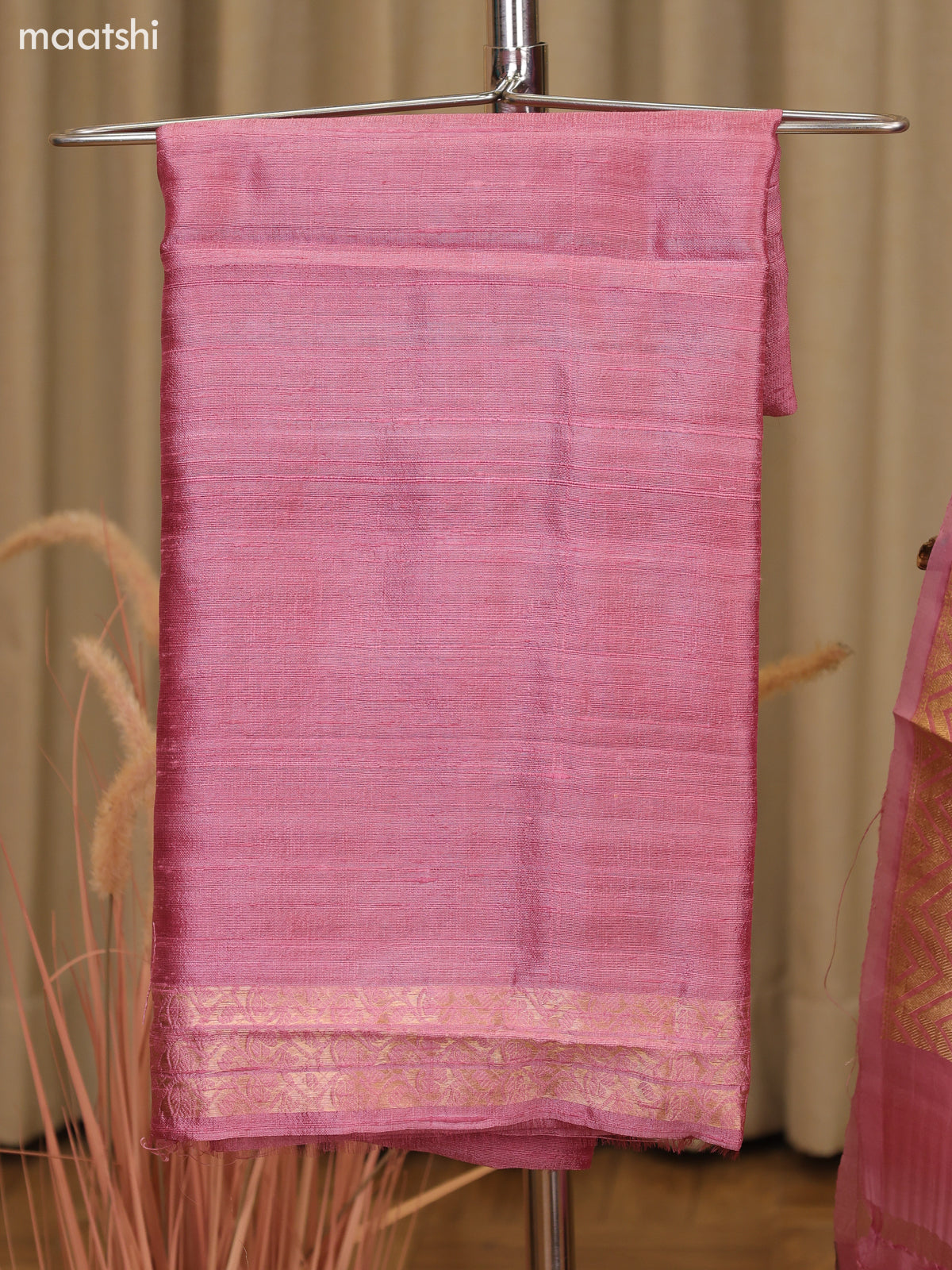 Pink and Dark Purple Matka Tussar Dress Material With Woven Buttas and Bottom & Organza Dupatta