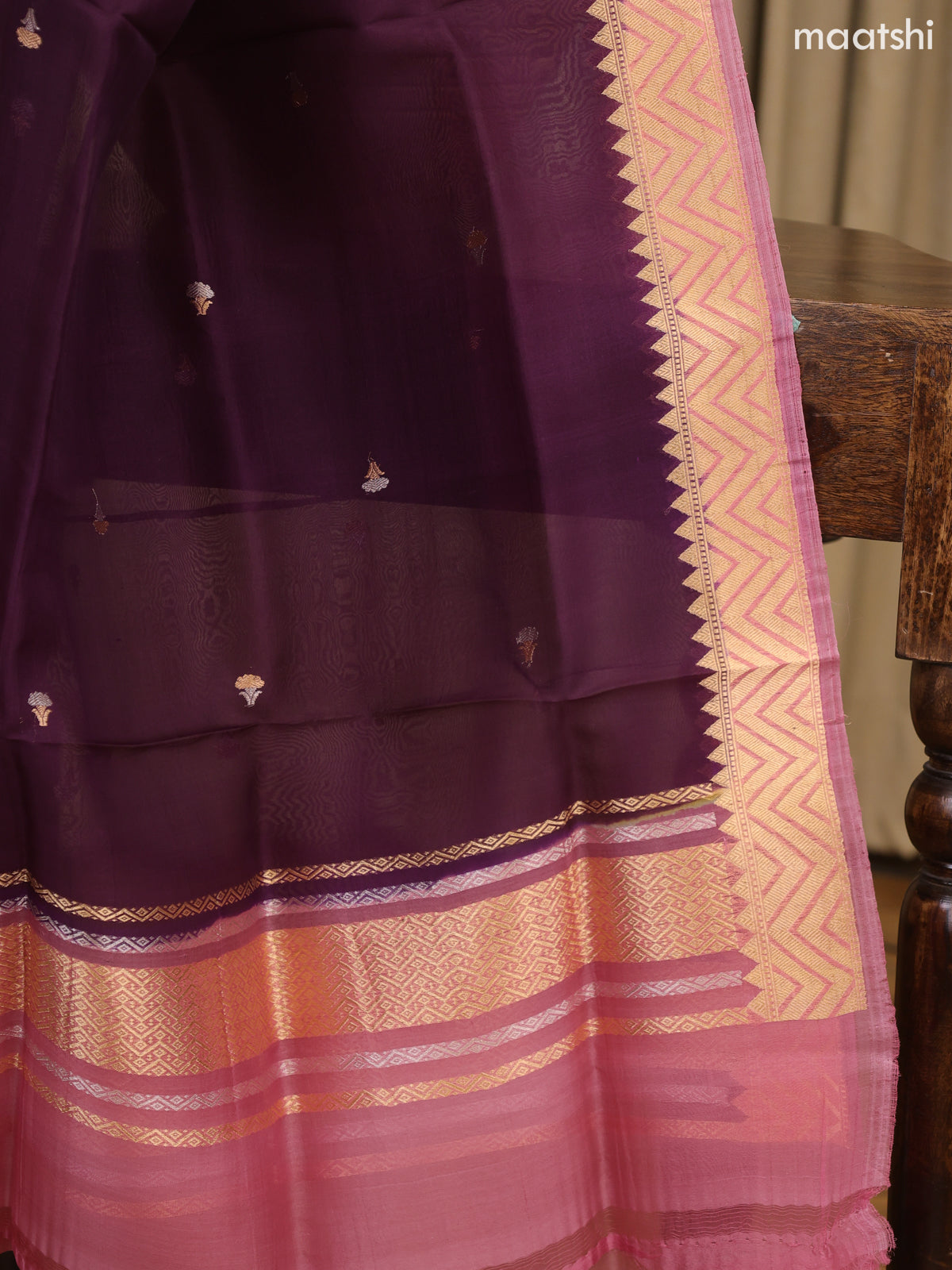 Pink and Dark Purple Matka Tussar Dress Material With Woven Buttas and Bottom & Organza Dupatta