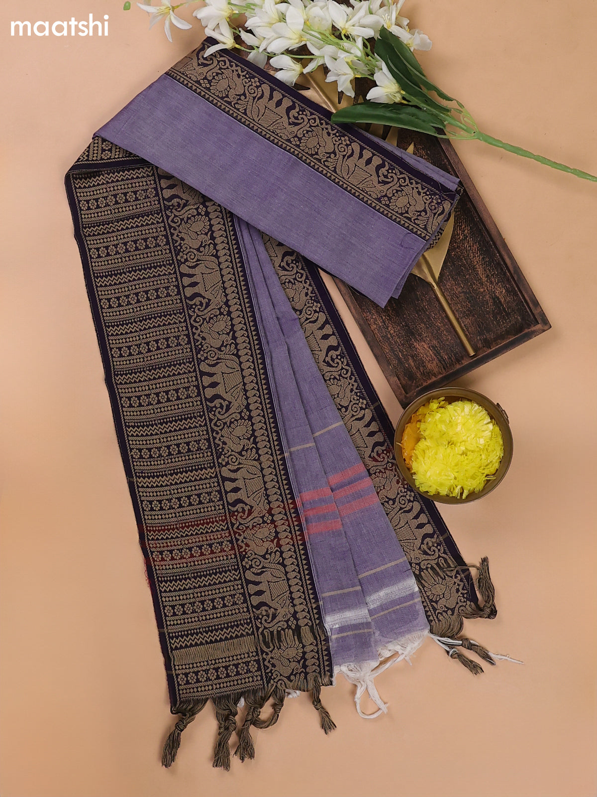 Violet Shade Narayanpet Cotton Dress Materials With A Plain Body and Thread Woven Border