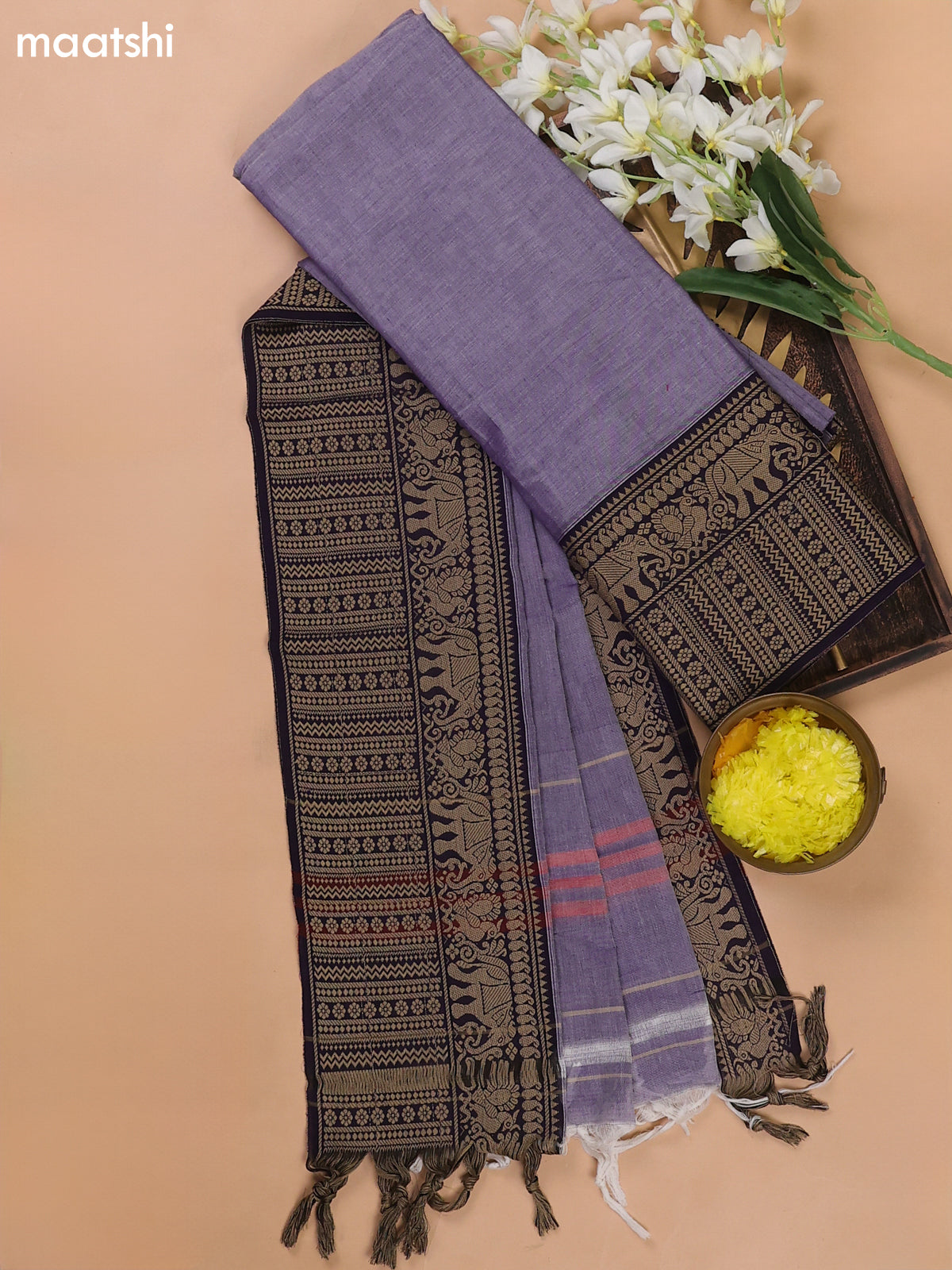 Violet Shade Narayanpet Cotton Dress Materials With A Plain Body and Thread Woven Border