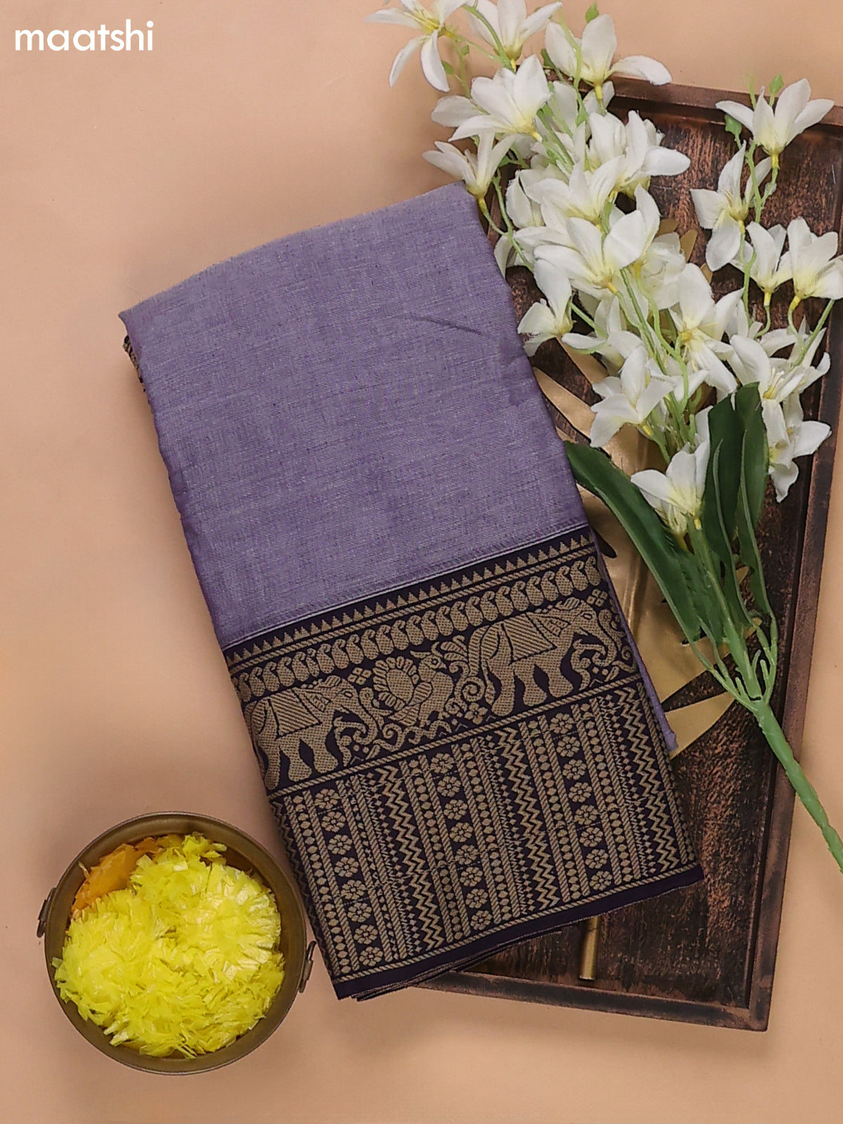 Violet Shade Narayanpet Cotton Dress Materials With A Plain Body and Thread Woven Border