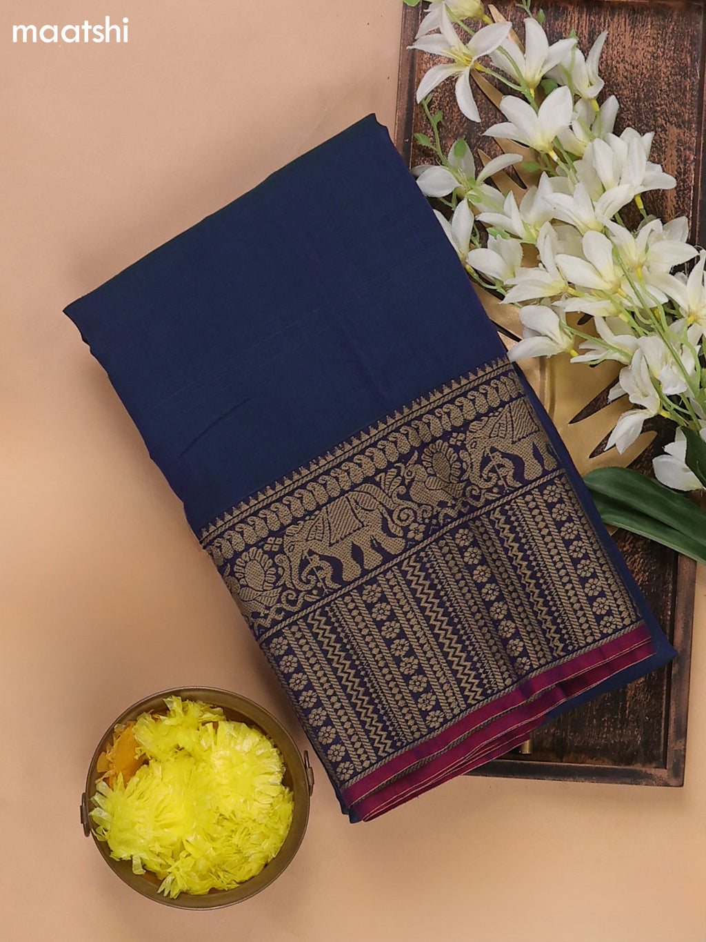 Dual Shade Of Blue and Magenta Pink Narayanpet Cotton Dress Materials With A Plain Body and Thread Woven Border
