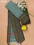 Green and Dark Green Narayanpet Cotton Dress Materials With A Plain Body and Thread Woven Border