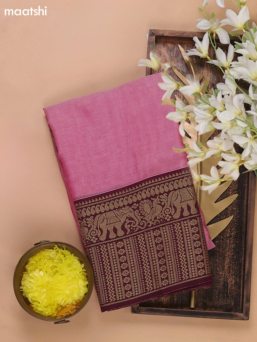 Peach Pink and Magenta Pink Narayanpet Cotton Dress Materials With A Plain Body and Thread Woven Border
