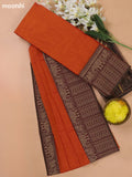 Dual-Shade Of Orange and Green Narayanpet Cotton Dress Materials With A Plain Body and Thread Woven Border