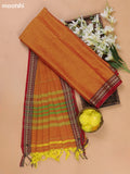 Sunset Orange and Red Narayanpet Cotton Dress Materials With A Plain Body and Thread Woven Border