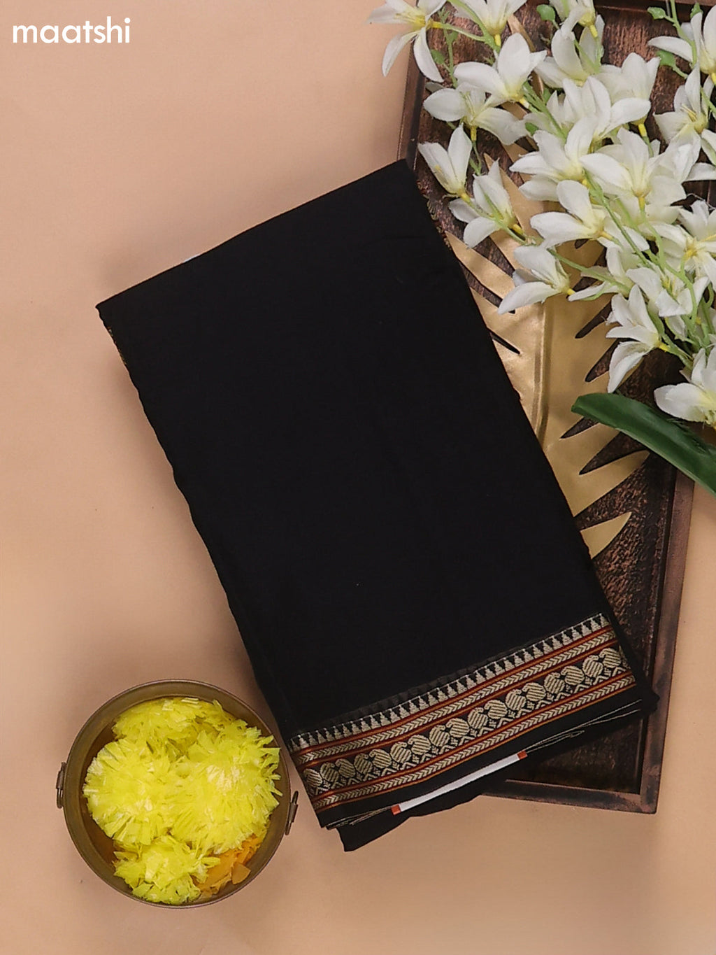 Black Narayanpet Cotton Dress Materials With A Plain Body and Thread Woven Border