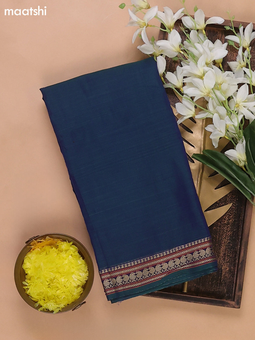 A Dual Shade Of Bluish-Green Narayanpet Cotton Dress Materials With A Plain Body and Thread Woven Border