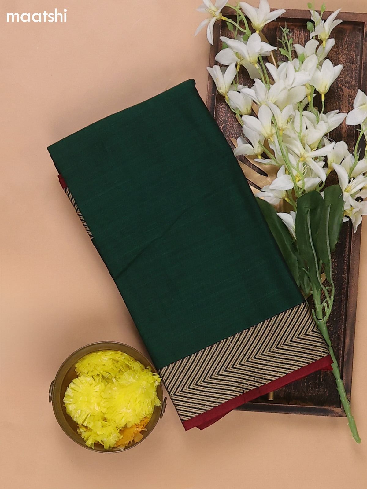 Green and Maroon Narayanpet Cotton Dress Materials With A Plain Body and Thread Woven Border