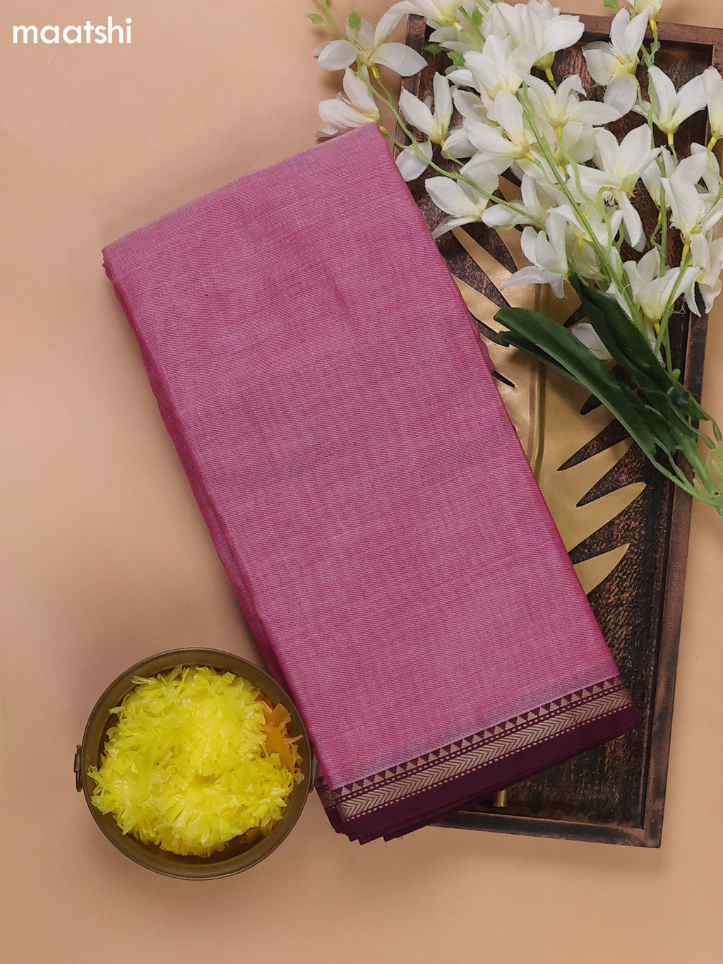 Lotus Pink and Dark Pink Narayanpet Cotton Dress Materials With A Plain Body and Thread Woven Border