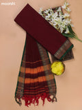 Maroon and Green Narayanpet Cotton Dress Materials With A Plain Body and Thread Woven Border
