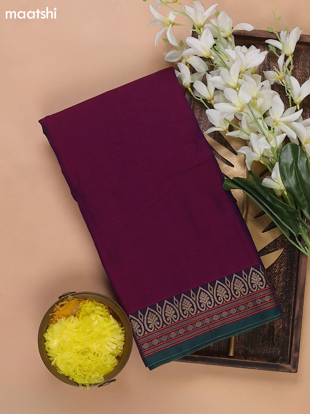 Dual Shade Of Purple and Dual Shade Of Green Narayanpet Cotton Dress Materials With A Plain Body and Thread Woven Border