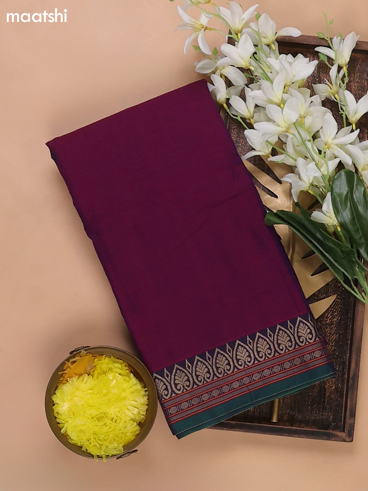 Dual Shade Of Purple and Dual Shade Of Green Narayanpet Cotton Dress Materials With A Plain Body and Thread Woven Border