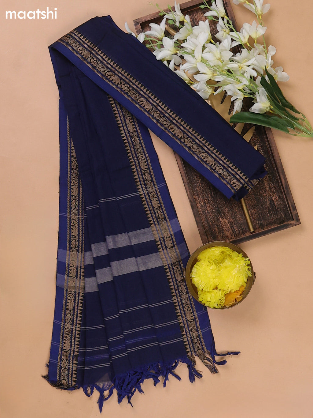 Blue Narayanpet Cotton Dress Materials With A Plain Body and Thread Woven Border