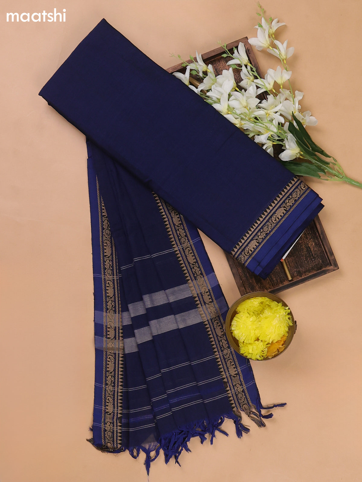 Blue Narayanpet Cotton Dress Materials With A Plain Body and Thread Woven Border
