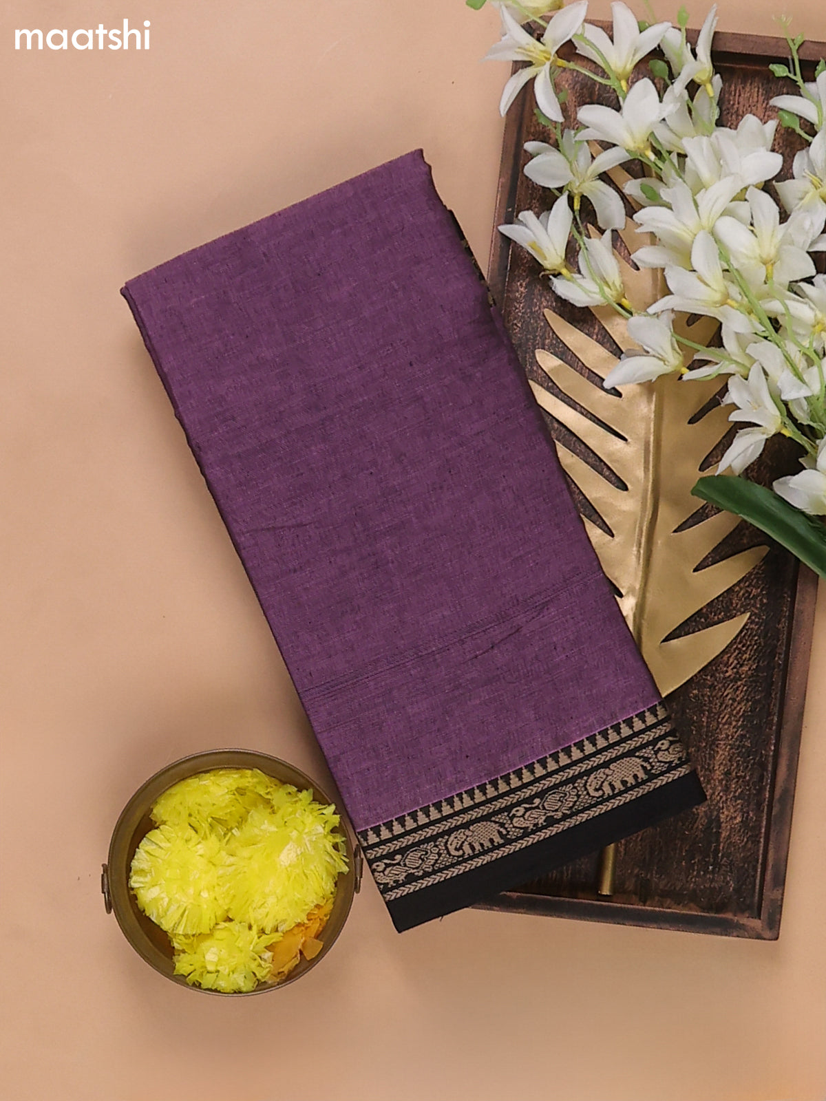 Dark Mauve Pink and Black Narayanpet Cotton Dress Materials With A Plain Body and Thread Woven Border