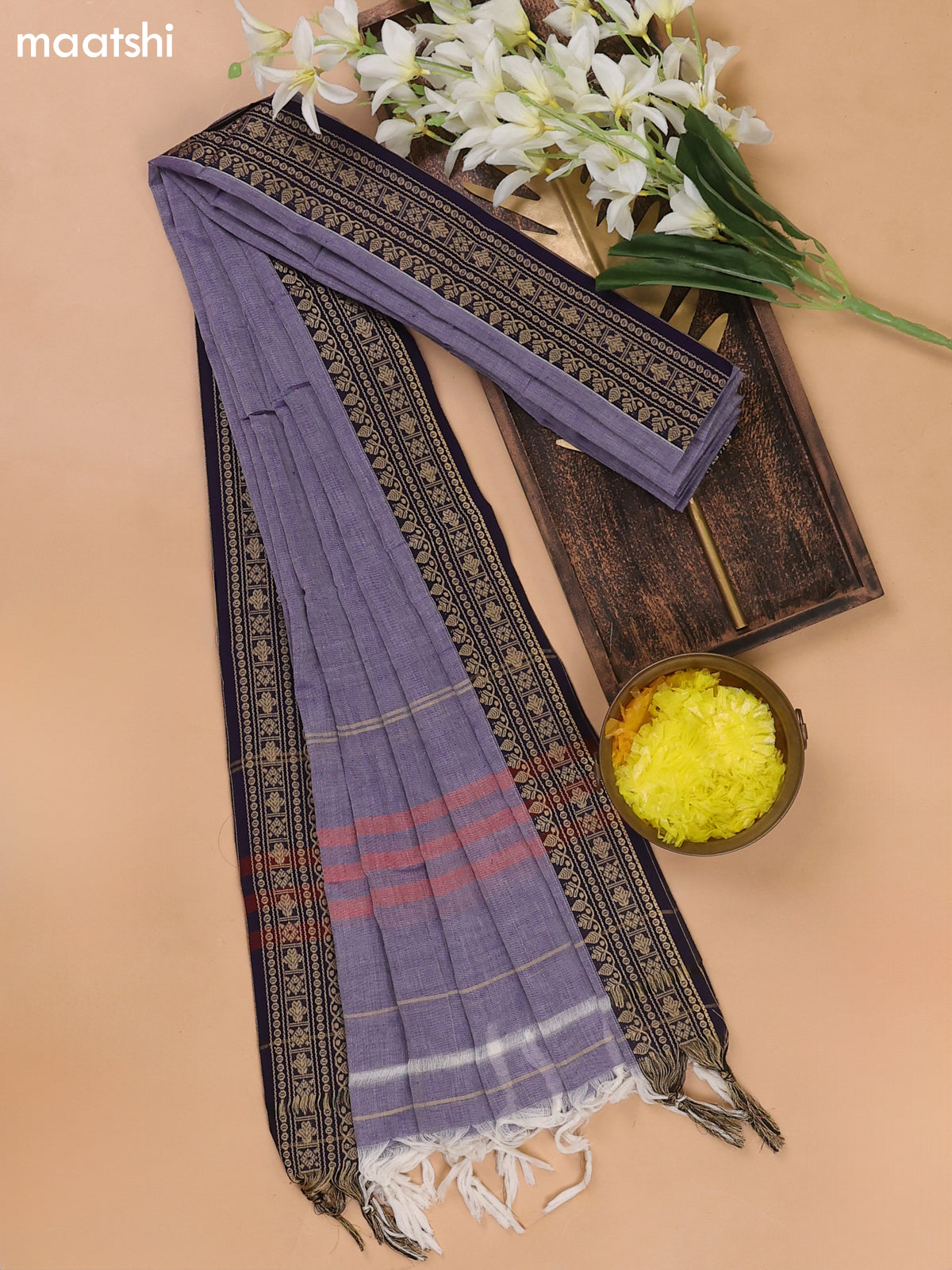 Violet Shade Narayanpet Cotton Dress Materials With A Plain Body and Thread Woven Border