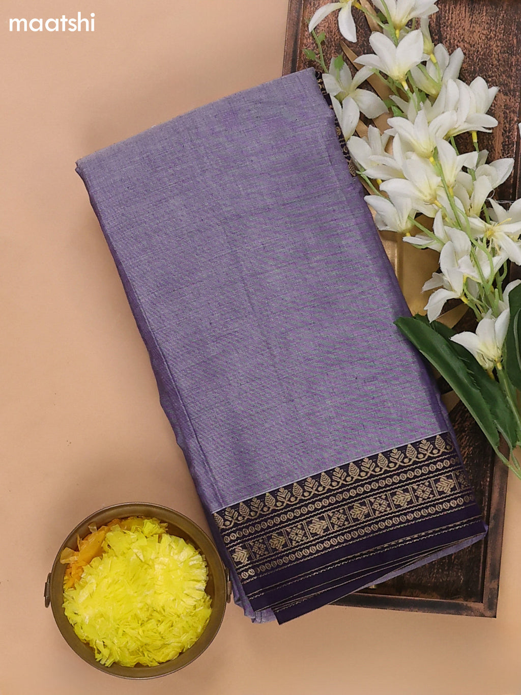 Violet Shade Narayanpet Cotton Dress Materials With A Plain Body and Thread Woven Border
