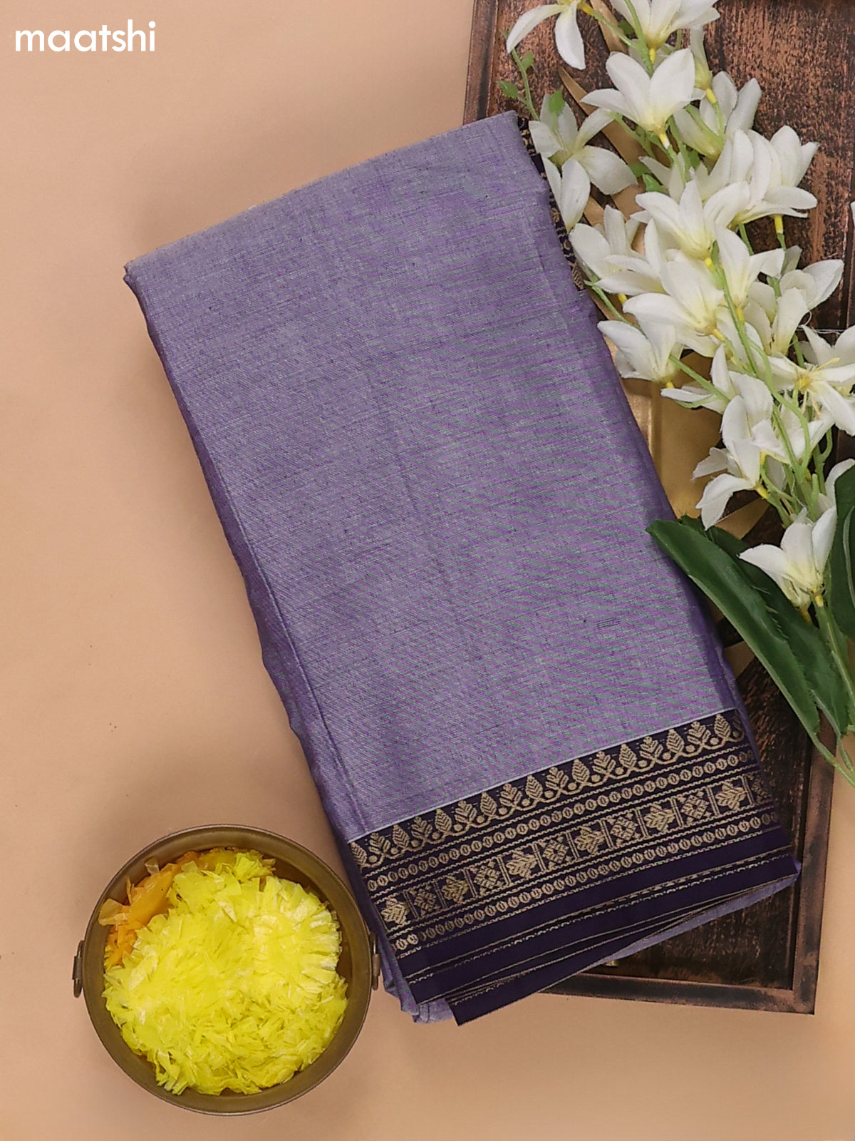 Violet Shade Narayanpet Cotton Dress Materials With A Plain Body and Thread Woven Border