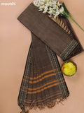 Chikku and Black Narayanpet Cotton Dress Materials With A Plain Body and Thread Woven Border