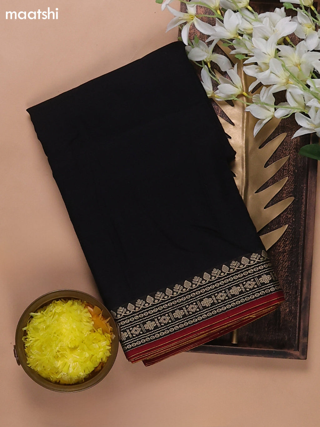 Black and Maroon Narayanpet Cotton Dress Materials With A Plain Body and Thread Woven Border