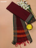 Maroon and Green Narayanpet Cotton Dress Materials With A Plain Body and Thread Woven Border