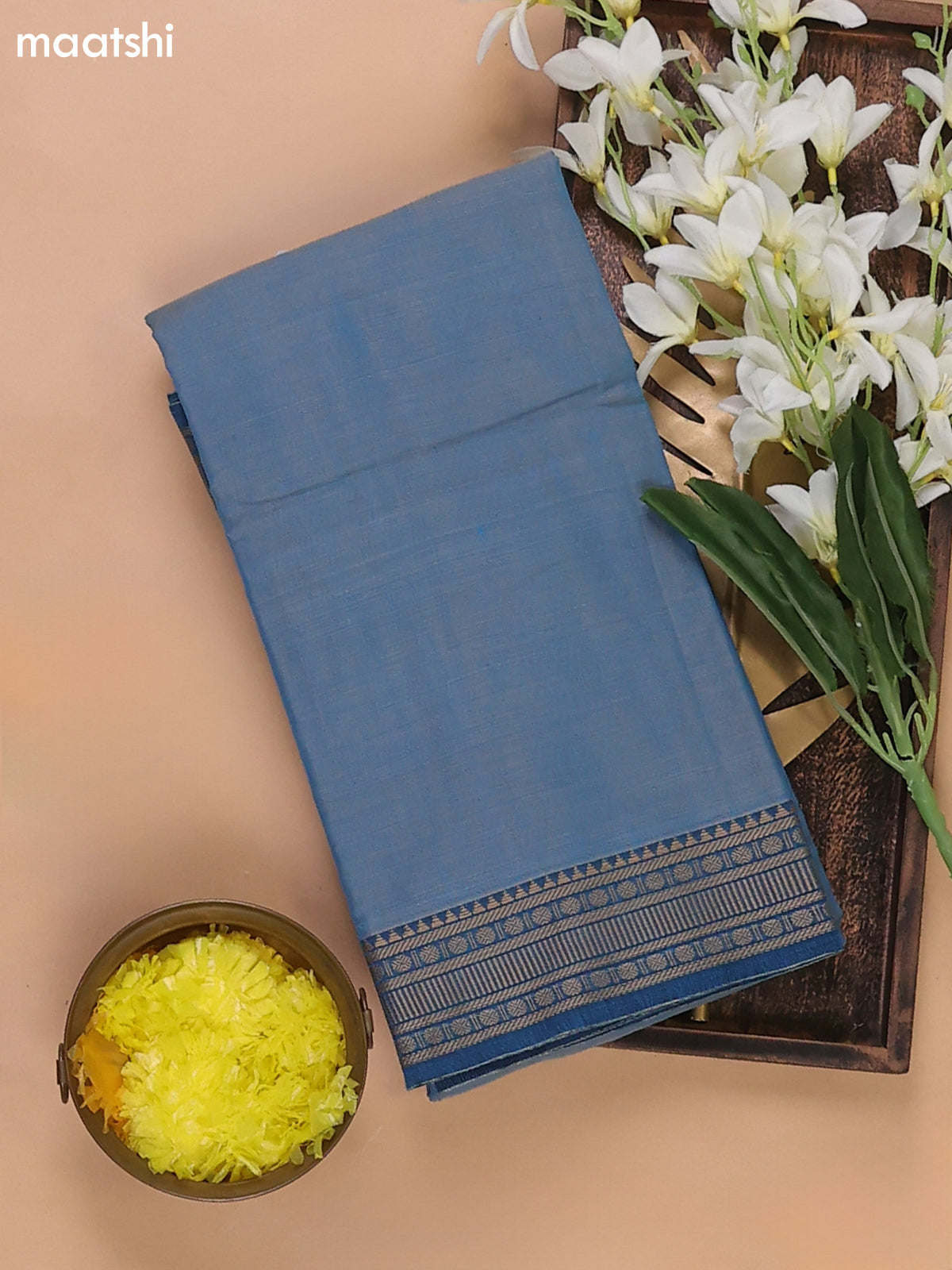 Light Blue Narayanpet Cotton Dress Materials With A Plain Body and Thread Woven Border