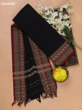 Black and Maroon Narayanpet Cotton Dress Materials With A Plain Body and Temple Design Thread Woven Border