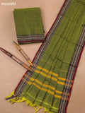 Green Narayanpet Cotton Dress Materials With A Plain Body and Thread-Woven Border