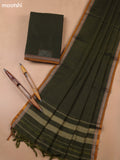 Sap Green Narayanpet Cotton Dress Materials With A Plain Body and Thread-Woven Border