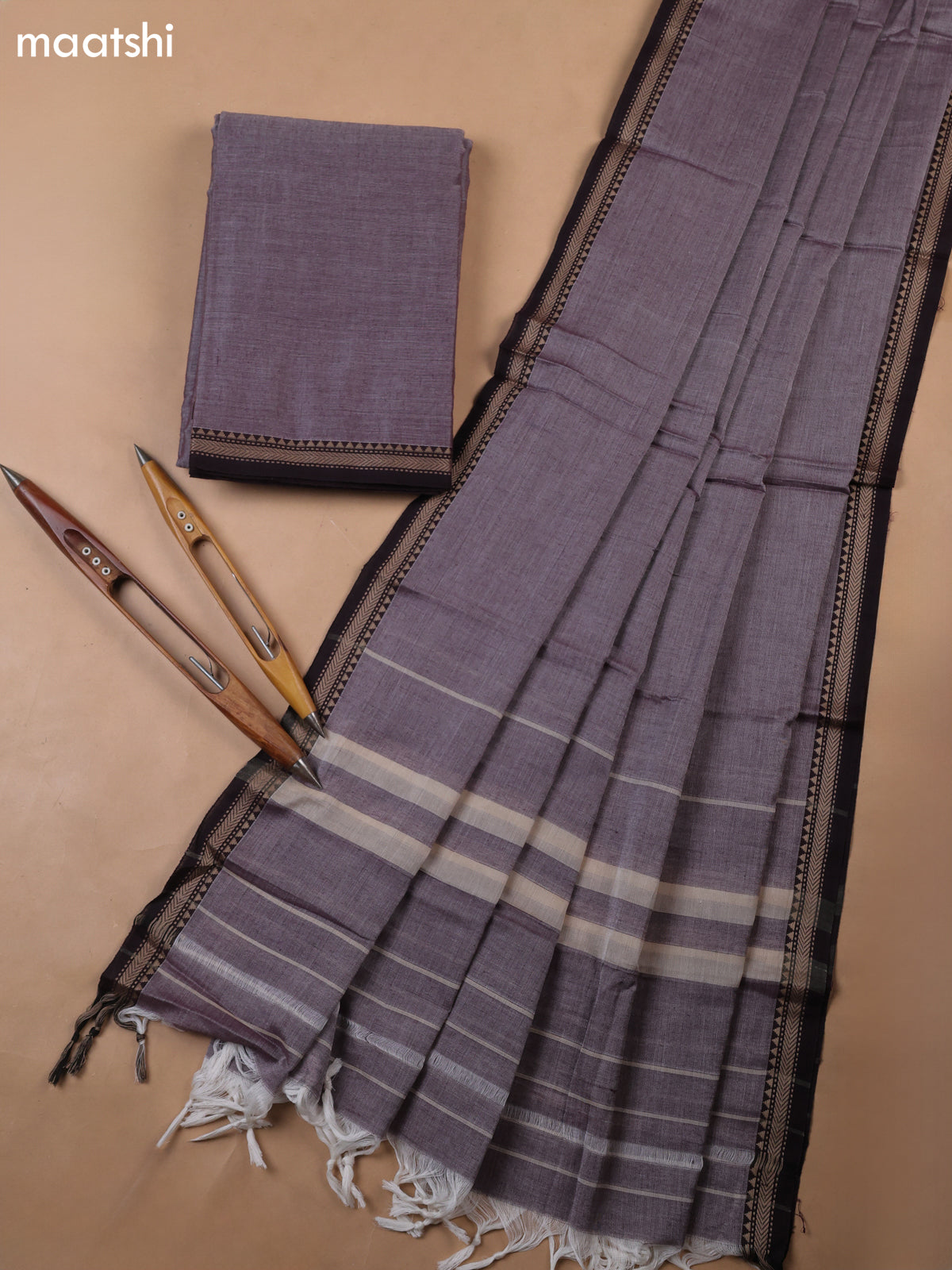 Lavender Narayanpet Cotton Dress Materials With A Plain Body and Thread-Woven Border