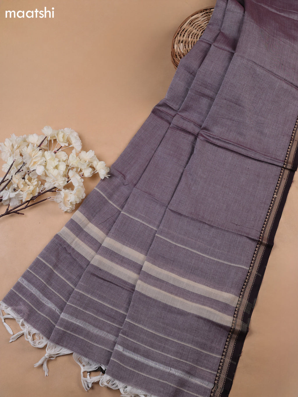 Lavender Narayanpet Cotton Dress Materials With A Plain Body and Thread-Woven Border