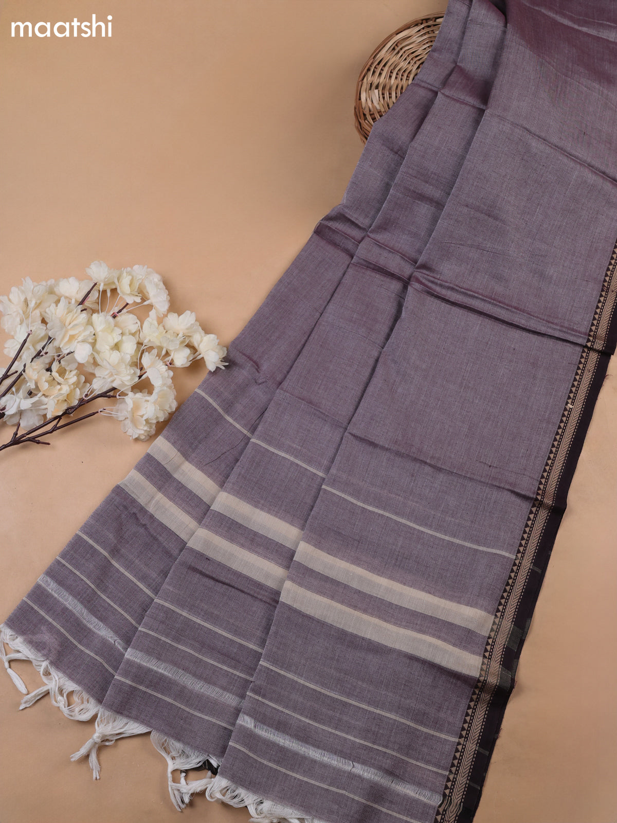 Lavender Narayanpet Cotton Dress Materials With A Plain Body and Thread-Woven Border