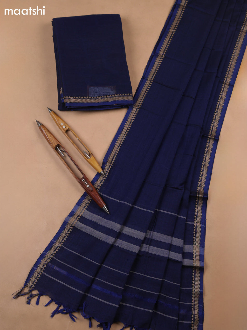 Blue Narayanpet Cotton Dress Materials With A Plain Body and Thread-Woven Border