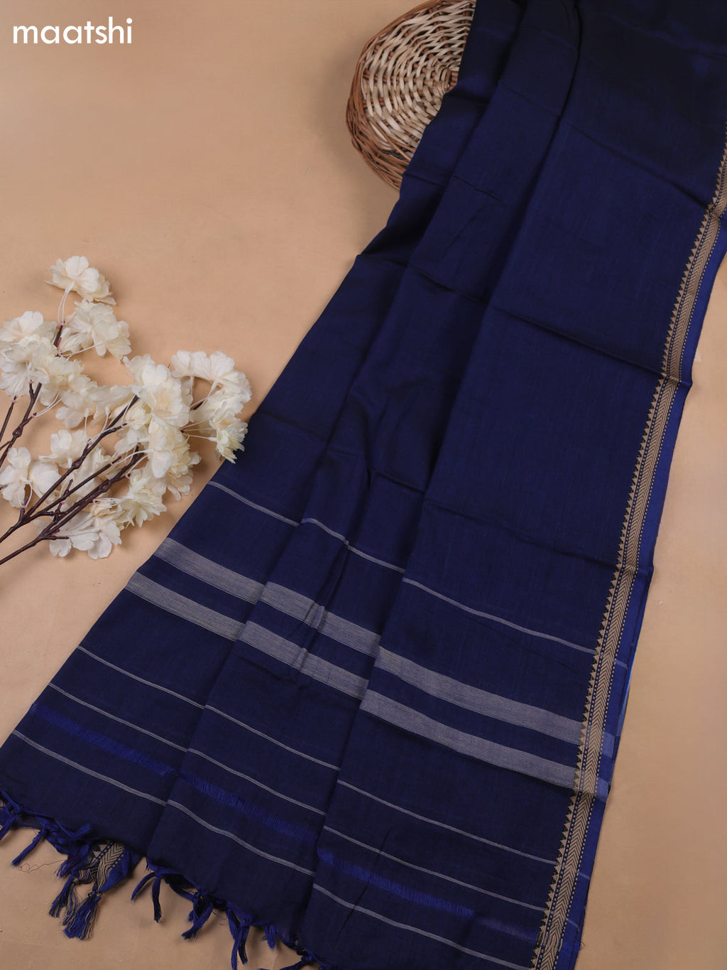 Blue Narayanpet Cotton Dress Materials With A Plain Body and Thread-Woven Border