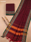 Maroon and Green Narayanpet Cotton Dress Materials With A Plain Body and Thread-Woven Border